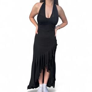 Vintage 90s sparkly black mesh prom dress gown by City Triangles sz Small Hoco